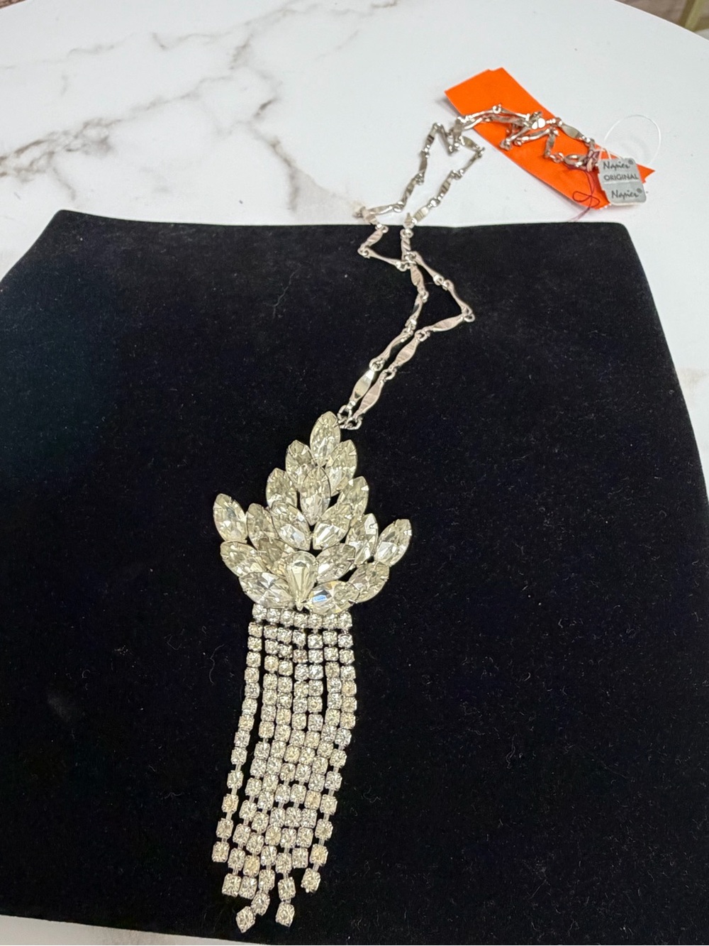 Rhinestone Statement necklace w/ fan shaped pendant